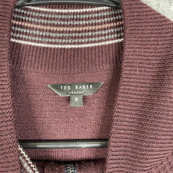 Ted Baker Men's Size 6 Maroon 1/4 Zip Waffle Knit Sweater Jumper Pullover Preppy - Picture 7 of 9